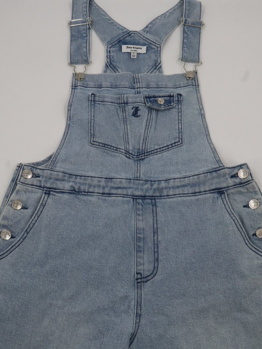 Juicy Couture Denim Overalls Womens Small Light Blue Wide Leg Raw Hem Y2K Style